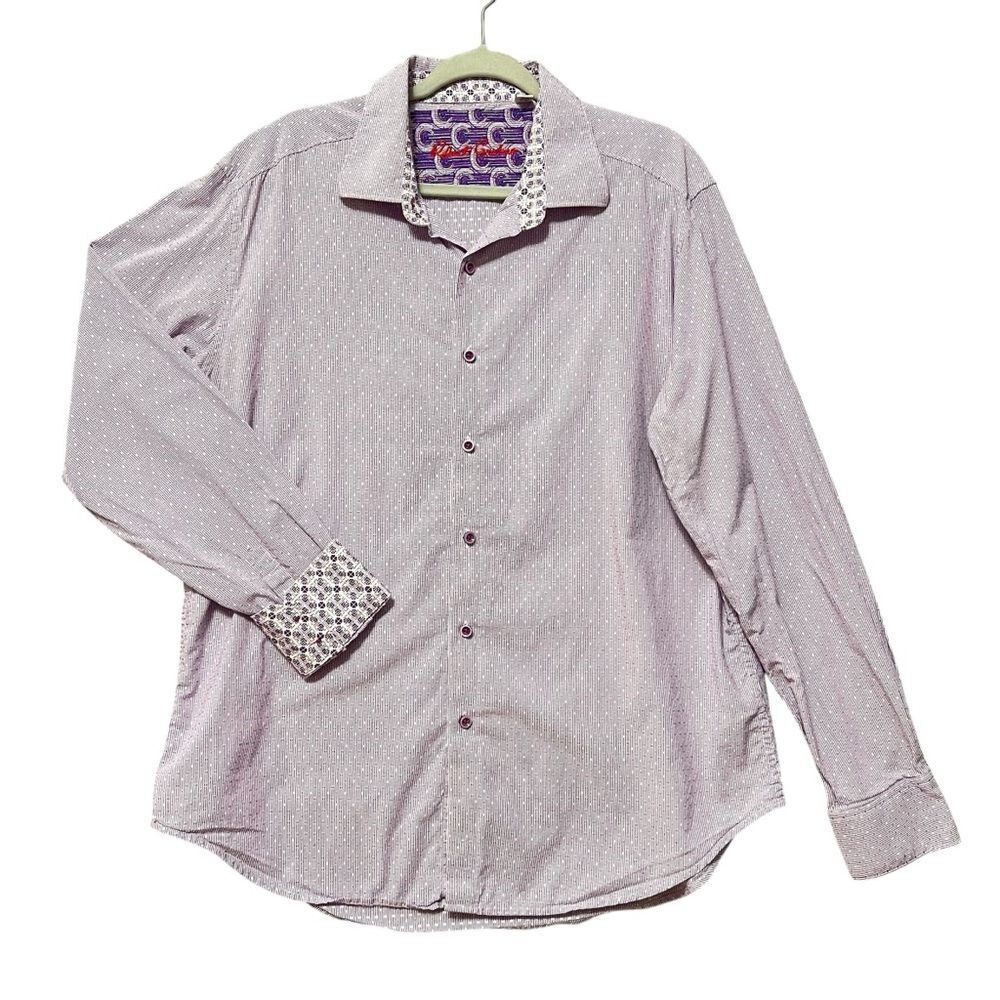 Robert Graham Button Down Shirt Size XL Purple White Dobby Cotton Reverse Cuffs
